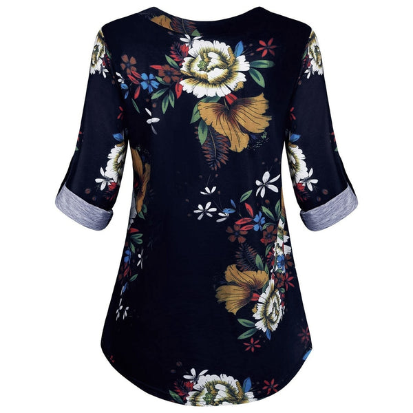 5XL Plus Size Women Tunic Shirt 2020Autumn Long Sleeve Floral Print V-neck Blouses And Tops With Button Size Women Clothing wh