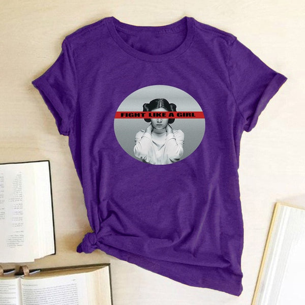 Leia T Shirt Fight Like A Girl Print Feminist T Shirt Women Short Sleeve Round Neck Harajuku Graphic Tees Women 2020 Clothes Top